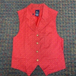 Vintage Lizsport Red Polka Dot Cotton Vest 4 Button 100% Cotton Womens Size 8